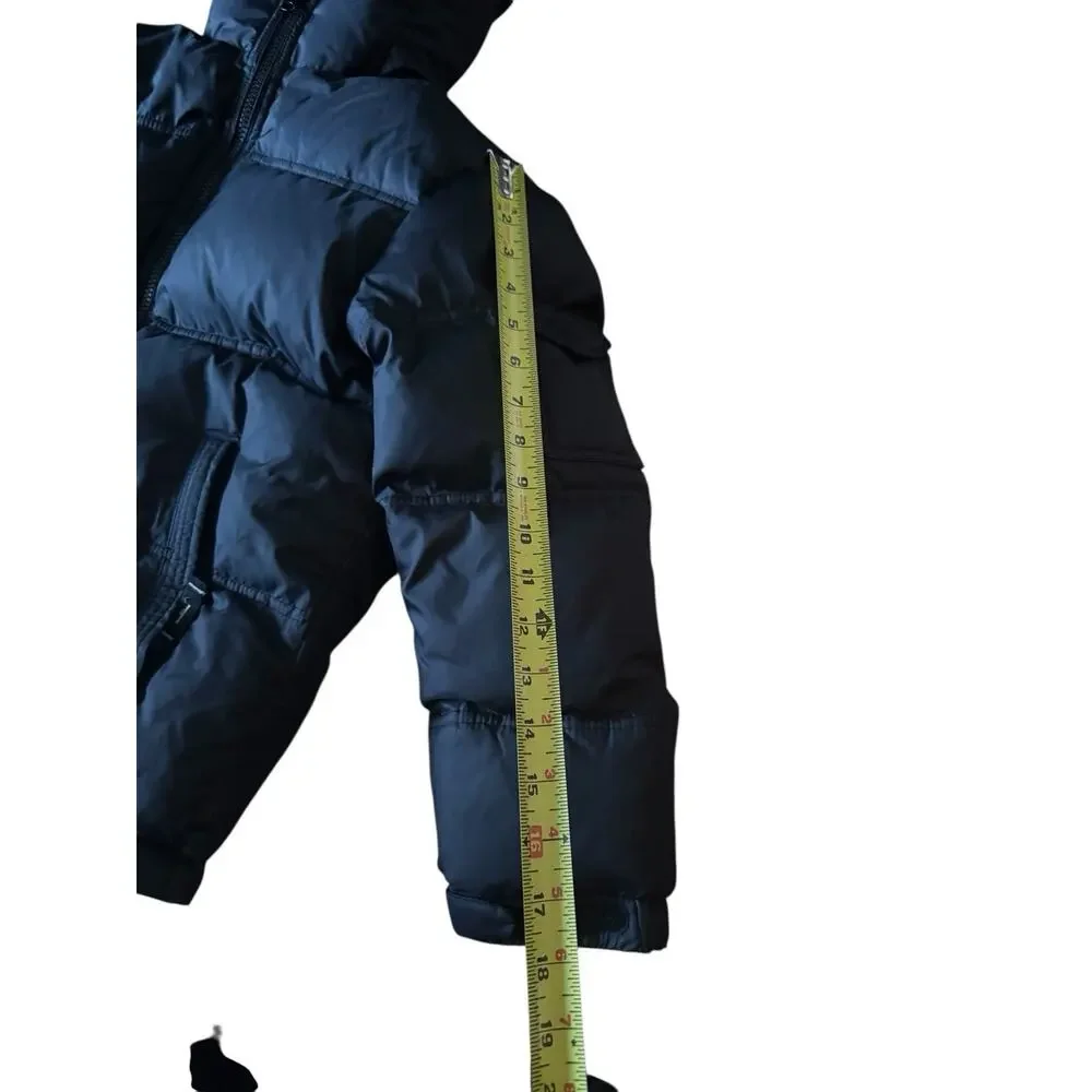 Gap Kids Down Puffer Jacket L 10 Black Hooded Packable Winter Coat Lightweight